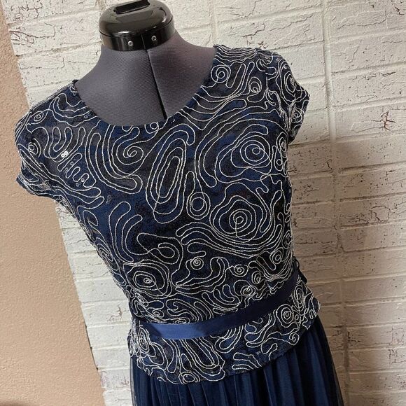 Candalite Petites FOrmal Cocktail Party Blue  Lace sequined Dress PS - Picture 1 of 11